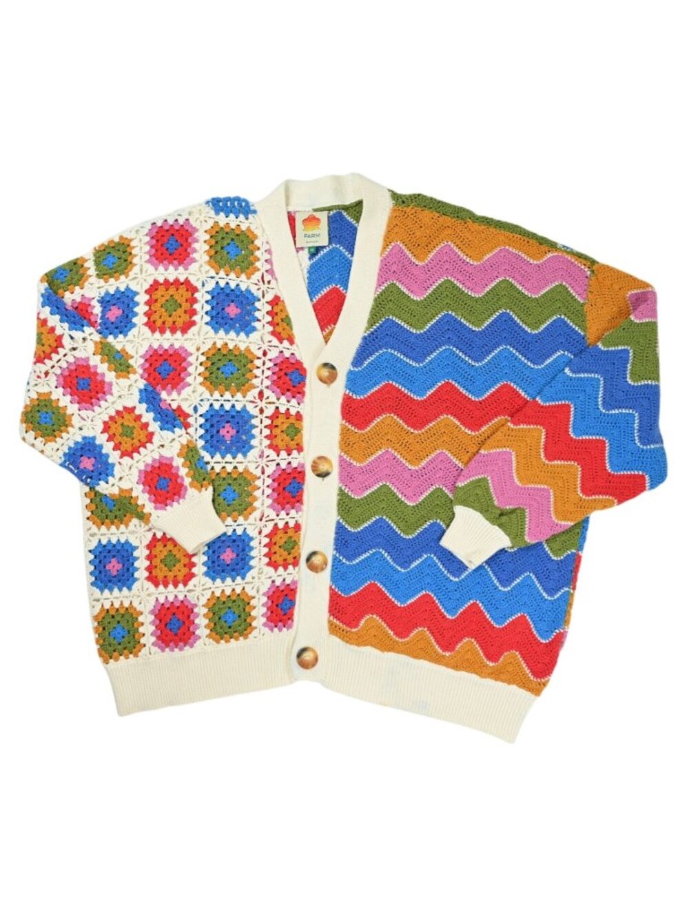FARM RIO Crocheted Cotton Cardigan in Multi
